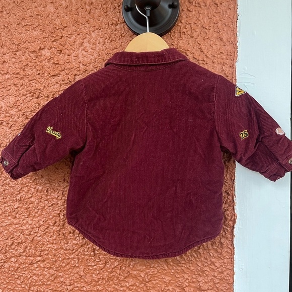 Baby Corduroy Varsity Shacket. Football. Maroon. 6/9 Months - Picture 4 of 5